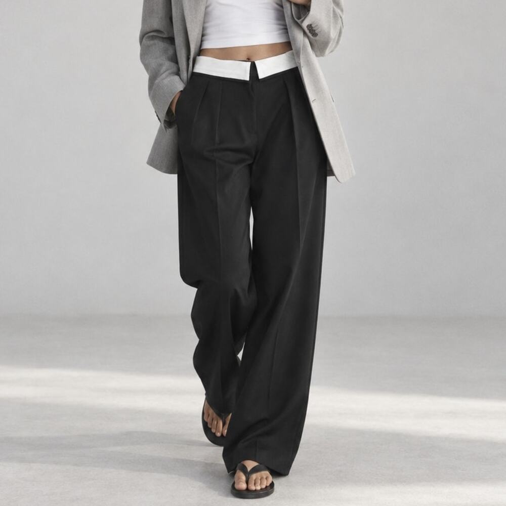 Aritzia Babaton Bureau Pants Womens 8 Wool Twill Mid-rise Pleated Wide Leg